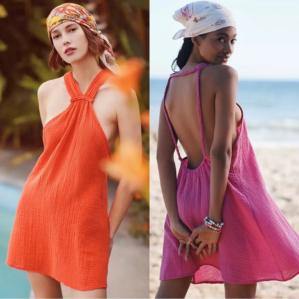 ANTHROPOLOGIE braided halter mini dress